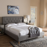 Baxton Studio CF8862-Light Grey-King Adelaide Retro Modern Light Grey Fabric Upholstered King Size Platform Bed